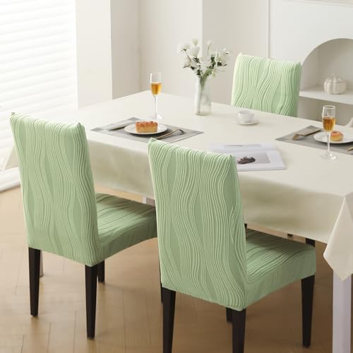 Image of HOKIPO 200 GSM Stretchable Knitting Jacquard Chair Cover Set of 1,'Nestiva Series' Pastel Green (AR-6072-GRN)