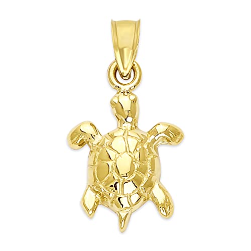 10k Dainty Solid Gold Sea Turtle Pendant, Marine Animal Jewelry Gifts for Her, Yellow, One Size, 2054-19 10k