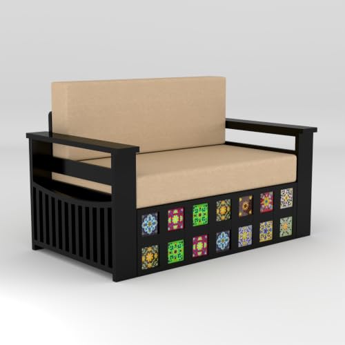 Image of Solid Sheesham Wood Sofa Cums Bed with Mattress & Storage | Rosewood Convertible Sofa Bed for Living Room & Bedroom (F-Walnut Finish, 2 Seater)