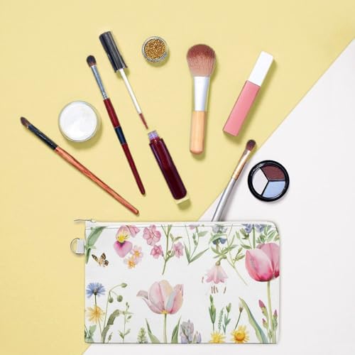 Flowers Tulip Butterflies Fashion Coin Purse Change Makeup Bag Canvas Pencil Pouch Travel 6