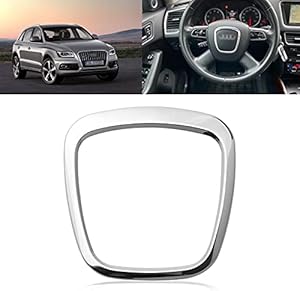 Xotic Tech Steering Wheel Center Emblem Frame Cover Trim, Aluminum Silver, Compatible with Audi A3 A4 A5 A6 A8 Q5 Q7