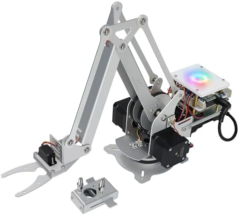 Freenove Robot Arm Kit for Raspberry Pi 5 4 B 3 B+ B A+, Stepper Motor, Metal Structure, Clamping Mode, Drawing Mode, Record and Replay, App Control (Raspberry Pi NOT Included)