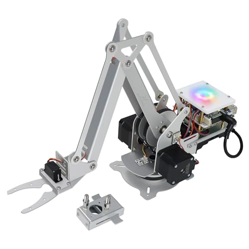 Freenove Robot Arm Kit for Raspberry Pi 5 4 B 3 B+ B A+, Stepper Motor, Metal Structure, Clamping Mode, Drawing Mode, Record and Replay, App Control (Raspberry Pi NOT Included)