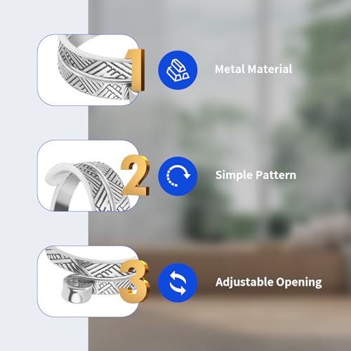 Pacote com 4 anéis de crochê de tricô ajustável guia de fio aberto de metal para liberação de dor no