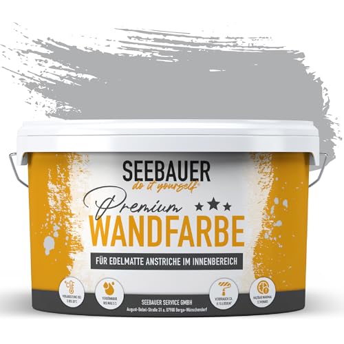 SEEBAUER diy Wandfarbe Grau 2,5L für Innen (No. 220 Grey Stone) E...