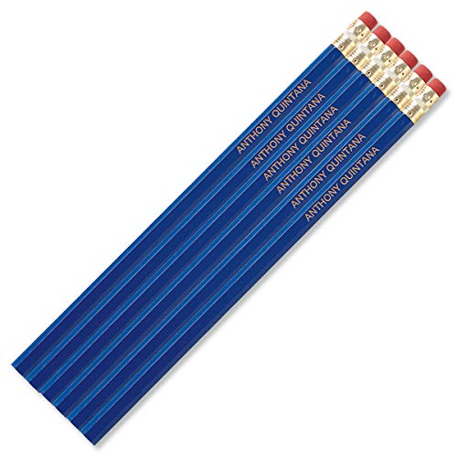 Lillian Vernon Blue Personalized Pencils - Set of 12, Engraved Name, Hardwood #2 School Pencils, Kid's Gift