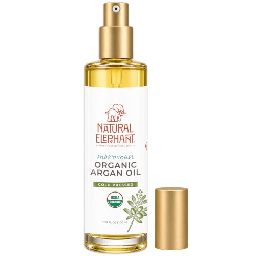Natural Elephant USDA Certified Organic 100% Pure Argan Oil, Cold-Pressed, 100 ml (3.38 fl oz) - Nourishing & Hydrating for Skin, Hair, and Nails