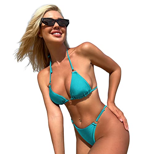 Image of MIKETAI Sexy Bikinis for Women 2 Piece Bikini Spaghetti Strap Swimsuits Solid Color Bathing Swimwear Triangle Bathing Suit