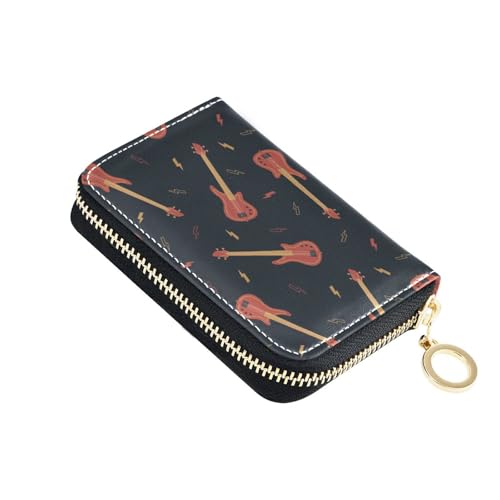 RFID Credit Card Holder Rock Guitar Leather With Zipper Card Case Wallet for Women Girls