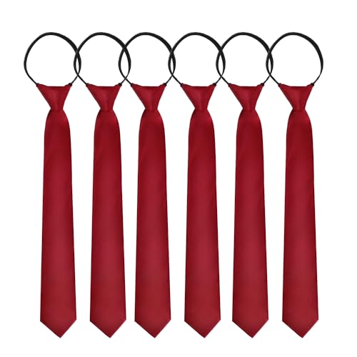 Aurya Boys Ties 6 Pieces Kids Neckties Adjustable Solid Color Zipper Tie for School Uniforms Graduation, 15 IN