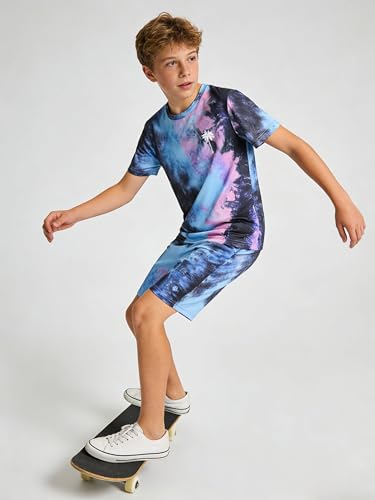 Image of Kid Toddler Baby Boys Clothes Tie-dye Palm Leaf Top 2Pcs Summer Shorts Set