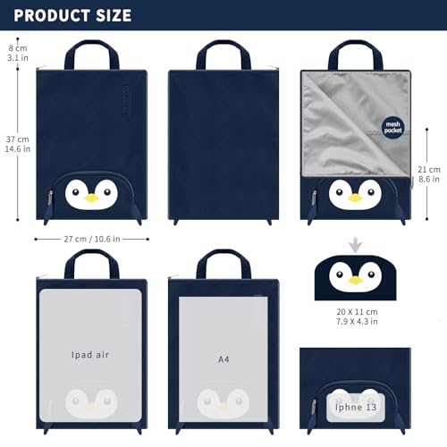 A4 Document Bag Portable File Organiser Bag Zip Portfolio Folder File Wallet with Handle File Carrying Case Large Document Holder Bag for Office School Business Travel Conference 37x27cm (Penguin) - Image 2