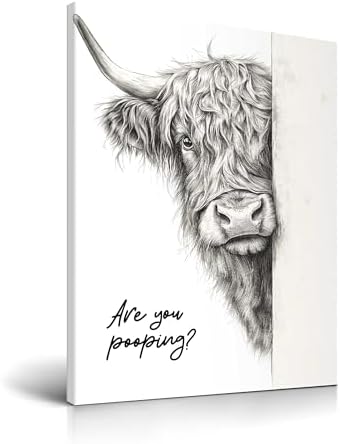HesenDot Highland Cow Are You Pooping Funny Bathroom Wall Art, 30x40cm