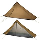 LANSHAN 1 PRO Ultralight 1 Person Hiking Tent Lightweight Backpacking Camping Waterproof Trekking Pole Tents for Solo Hikers, Khaki