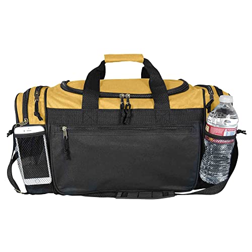 Image of Dalix 20 Inch Sports Duffle Bag with Mesh and Valuables Pockets, Gold
