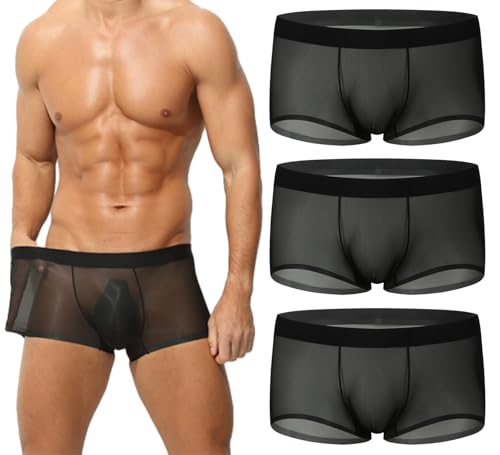 Niksy Underwear, Niksy Mens Ultra-Thin Ice Silk Transparent Boxer Briefs, Men’s Sheer Breathable Underwear