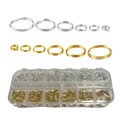 6 Size Gold and Sliver Jump Rings Double Loops Round Split Small and Medium Key Chain Ring for Jewelry Making and Keychain Home Car Dog tag Rings DIY Crafts
