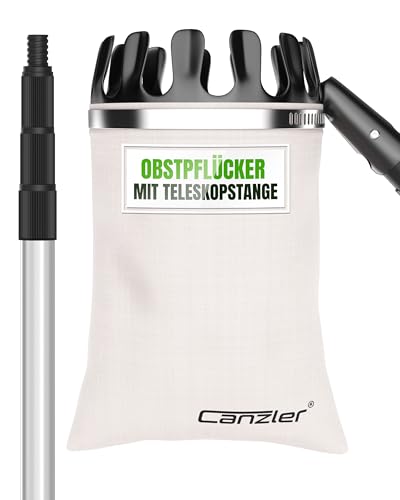 Canzler Obstpflücker mit Teleskopstiel über 4 m - Aluminium Teleskopstange stufenlos einstellbar - Apfelpflücker aus Metall - XXL Pflückhilfe