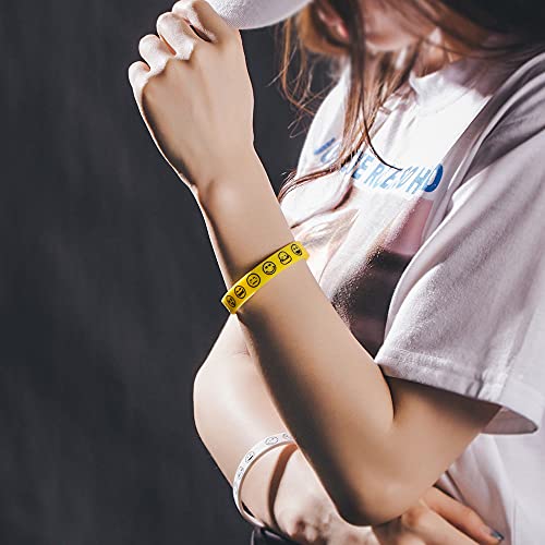 Renyilin 10Pcs Smiley Face Pattern Silicone Bracelet Personalized Punk Wristband For Women Men Girls Boys Hip Hop Creative Wristband (5Pcs & Yellow) #TOP2