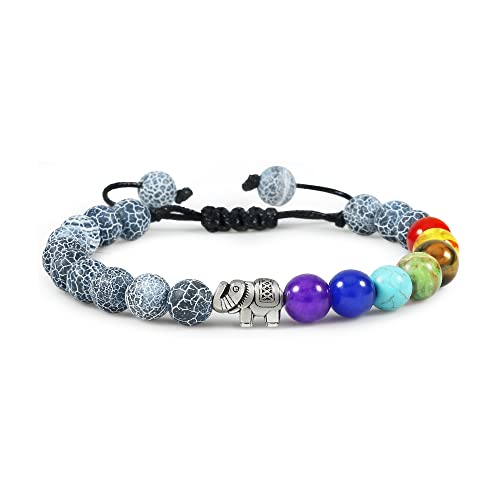 Bracelet oeil de tigre naturel et 7 chakras en pierre de lave noire extensible pour homme et femme
