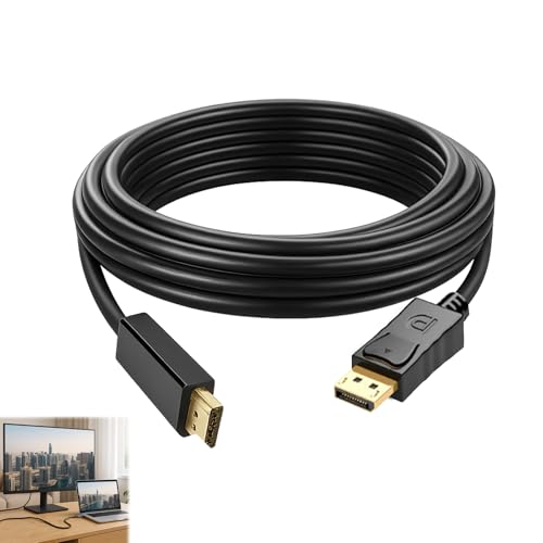 4K Display Port to HDMI Cable, 1.8M Gold-Plated Displayport to HDMI Cable Adapter, Displayport to Ultra High Definition Multimedia Interface Lead, Compatible with PC, Laptop, TV, Monitor, Projector