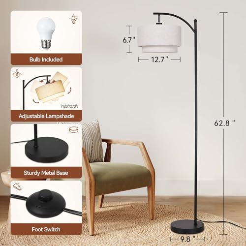 Image of SUNMORY Floor Lamps for Living Room with 12W LED Bulb, Arc Lamp with 3 CCT
