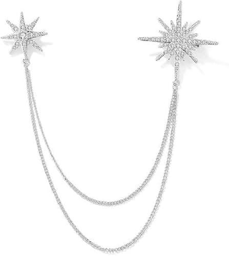 Rhinestone Star Brooch for Women Girls Men Fashion Snowflake Tassel Lapel Pins Dress Suit Accessories Jewelry