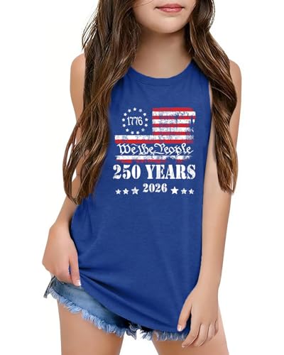 Image of CAZYCHILD Girls American Flag Tank Tops Boys 4th of July Shirts USA Summer Sleeveless Tee Independence Day Outfit 5-14y