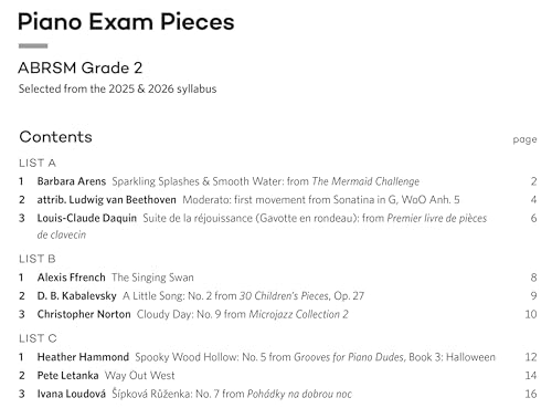 Piano Exam Pieces 2025 & 2026, ABRSM Grade 2: Selected from the 2025 & 2026 syllabus