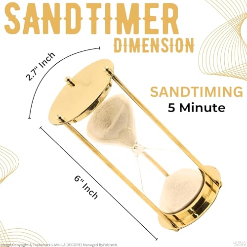 Image of Sand Timer Vintage Hourglass for Home Decor, Office Desk, and Gift - Classic 5-Minute Sand Clock with Durable Glass and Gold Finish
