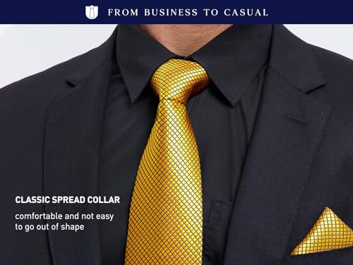 Image of HISDERN Mens Dress Shirt with Tie Pocket Square Set Classic Button Down Shirt Matching Tie Long Sleeve Shirts