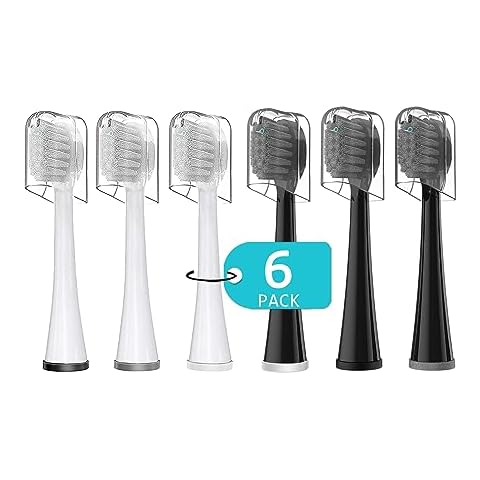Replacement Brush Heads for Waterpick Sonic Fusion 2.0 Flossing Toothbrush with Cover, Compact, 3 Count White + 3 Count Black, Soft Bristles Cover