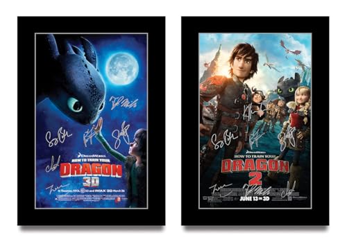 HWC Trading How to Train Your Dragon Collection Cadeaux Ensemble d’affiches imprimées Photo autographe signée pour les fans de cinéma (ID-004245) - A4...