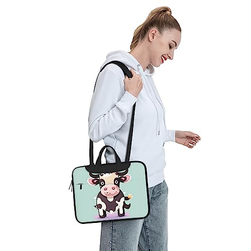 Sacoche ordinateur portable 14 pouces à imprimé jolie vache noire et bandoulière rembourrée