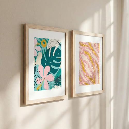 Image of NoWorries Pestal color minimal art Wall decor framed Paintings for Wall decoration /Wooden Wall decor for living room, Bedroom Area - Minimalist frames for Home /Cafe - Wall paintings for living room (Theme - floral art) (Synthetic Wood frame) (Leminated 300 GSM Print) (framed, Multicolur) Set of 2