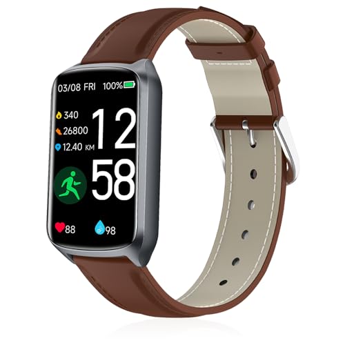 Lzwldan Leather Watch Bands Compatible with FITVII Slim/Amzhero D26 Fitness Tracker,Soft Genuine Leather Replacement Wristband for KALINCO Slim/MorePro HM08 Fitness 1.47 inch Watch for Women Men