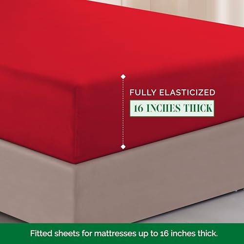 Image of Elegant Comfort Luxurious 1500 Premium Hotel Quality Microfiber Three Line Embroidered Softest 4-Piece Bed Sheet Set, Wrinkle and Fade Resistant, Full, Red