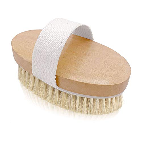 Natural Bristle Dry Skin Body Brush - Improves Skin's Health and Beauty, Remove Dead Skin and Toxins, Cellulite Treatment, Improves Lymphatic Functions, Exfoliates, Stimulates Blood Circulation (1pcs)
