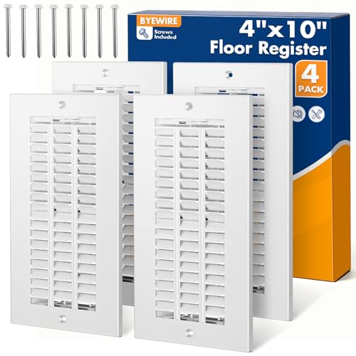4 x10 Floor Registers Floor Vent Covers 4 Pack Heavy Duty Steel Walkable Vent Covers for Home Floor Easy Adjust Air Supply Lever for for Wall or Ceiling White with Screws