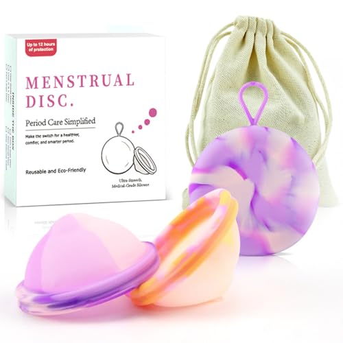 JOAASU Disco Menstrual, 2 Piezas Disco Menstrual Reutilizable, Copa Menstrual de Silicona, Copas menstruales, Menstruales Cup para Mujeres Activas Deporte, Natación (Talla S+L)