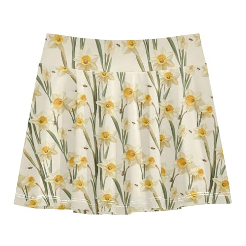 JUNZAN Daffodil Beige Flowy Skirt for Girls with Shorts Kids Pleated Skort with Pockets Little Girls Golf Skort