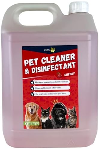 Cherry Fragrance Pet & Kennel Disinfectant – 5 Litre Concentrated Cleaner – Kills 99.9% of Germs – Safe for Pets – Powerful Odour Control for Homes, Kennels, & Vets - 4 x 5 litres