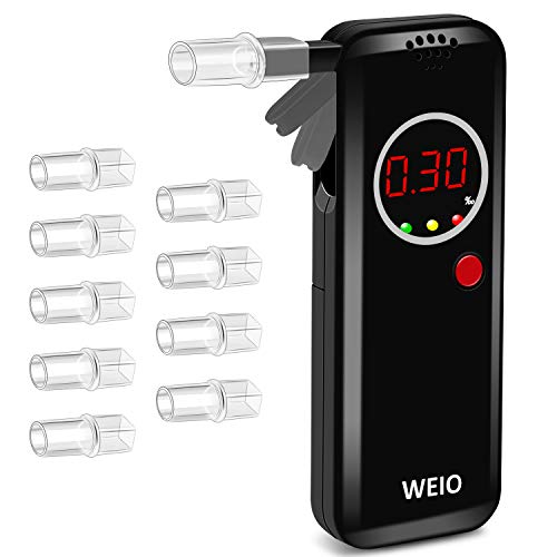 Breathalyzer, WEIO Professional Alcohol Tester, Portable and Easy for Personal Use Alcohol Breathalysers Accurate Measurement, Fast Respond Breathalyzer with Digital LCD 10 mouthpieces and 1 Store Bag