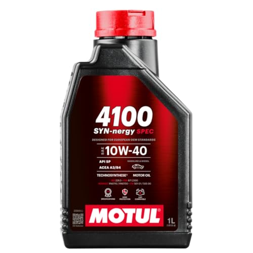 Motul 4100 SYN-nergy SPEC 10W-40 Synthetic Blend Engine Oil, API SP LSPI Protection, VW 505 00 MB 229.3 Approved for Older European Vehicles, High Mileage Motor Oil, 1 L