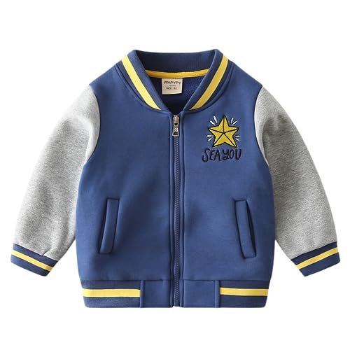 Irsutey Baby Boys Girls Varsity Uniform Bomber Jacket Thick Padded Kids Long Sleeve Zip Up Letter Star Baseball Coats