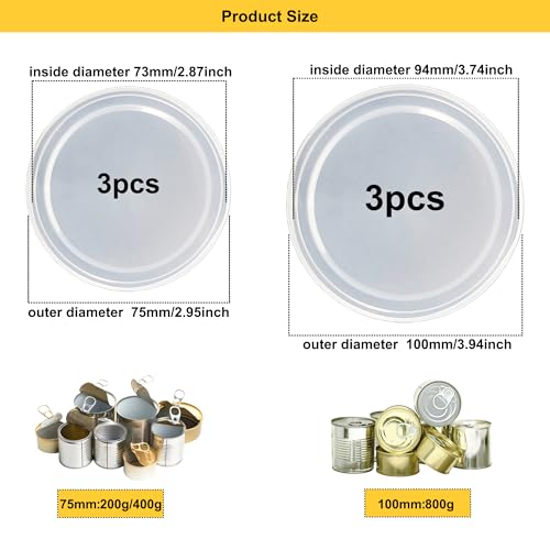 6 Stück Deckel für Dosen, Dosendeckel 400g 800g, Deckel für Katzen & Hundefutter Dosen, Waschbar Kunststoff Dosenverschluss Aufbewahrung Lebensmittel Tierfutter Katzenfutter Hundefutt(3x75mm+3x100mm)