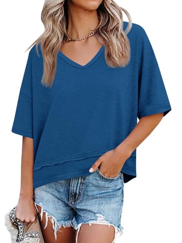 Cicy Bell Womens Summer V Neck T Shirts Loose Fit Oversized Casual Tops