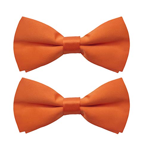 Mens Classic Pre-Tied Satin Bow Ties, Formal Tuxedo Bowtie Adjustable Length (Dark Orange, 2)
