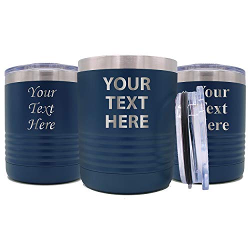 Custom Personalized 10 Oz Low Ball Insulated Tumbler Cup - Engraved With Your Customized Text (Navy Blue) #TOP3