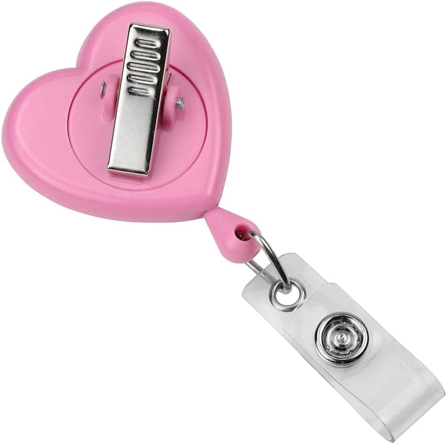 Bulk 25 Pack - Heart Shaped Retractable Badge Reel with Rotating Swivel Spring Clip - Cute Heavy Duty Name Tag Reels for Nurses, Pediatrics, Teachers, EKG and More by Specialist ID (Pink)